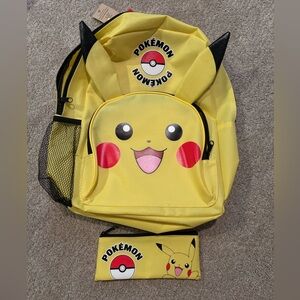 Pokemon Pikachu Yellow Backpack with Pencil Case